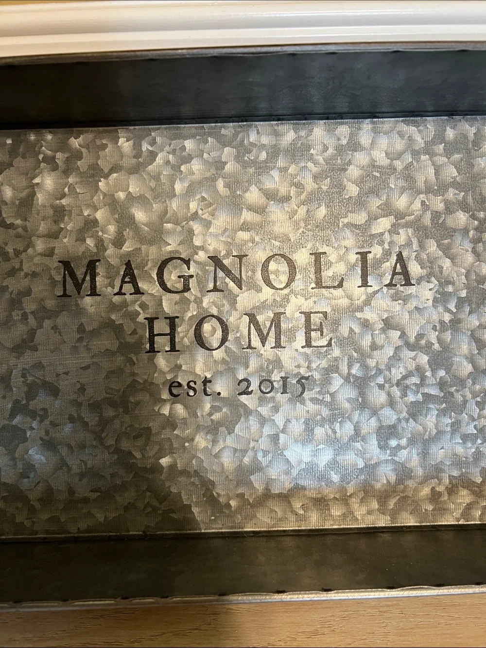 Magnolia Home Galvanized Tray with Dark Wood Handles